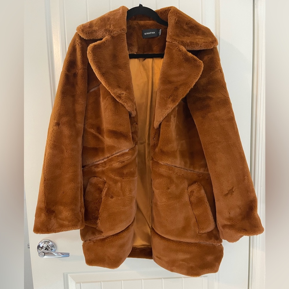 Minkpink faux fur brown coat
